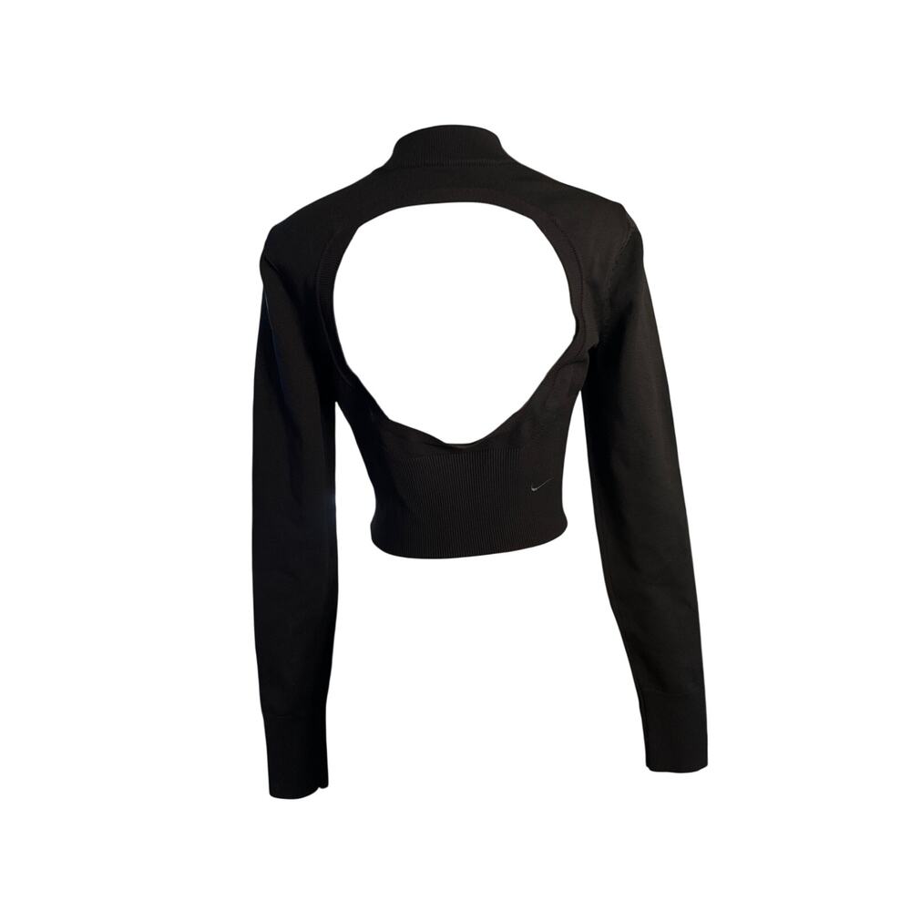 Women M Nike Sportswear Black Chill Knit Crop Top Tee Shirt Sweater Zip FN4689 - Picture 5 of 8